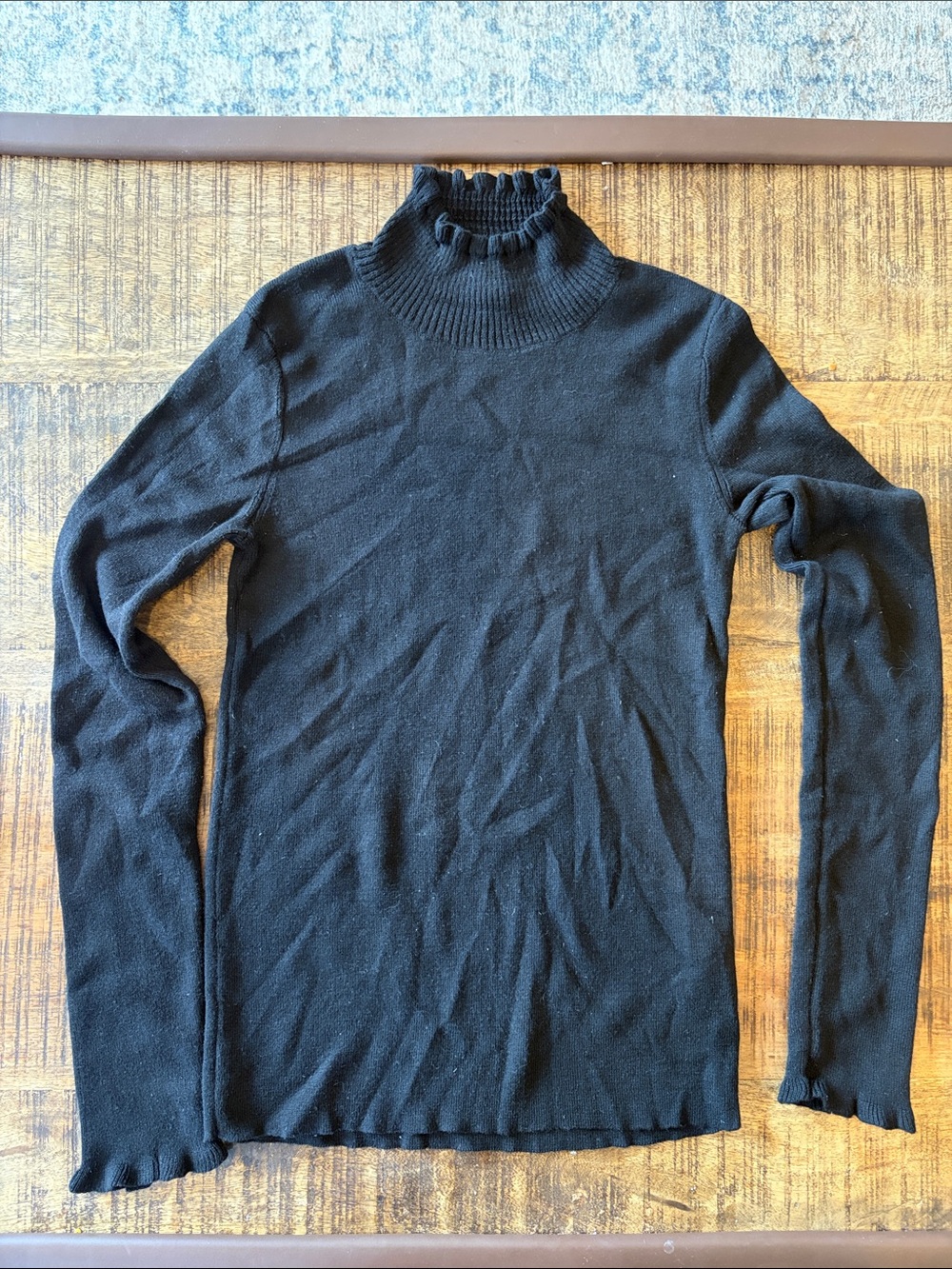 Who What Wear Black Ruffle Mock Neck Sweater